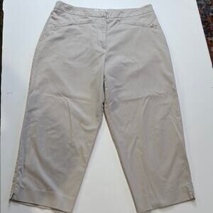 Tehama Nancy Haley Size 12 Cropped Khaki Pants Stretch Mid Rise Zip Pocket